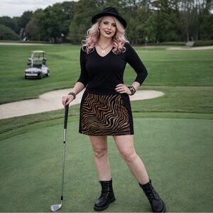 POLO Ralph Lauren Vintage Golf Skort Tiger Print Black Trim Size 4 Y2K